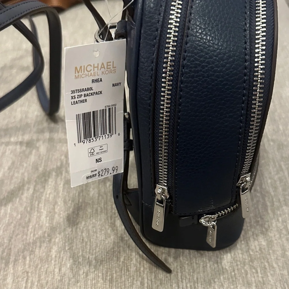 Michael Kors Dark Blue Backpack with Silver Accents - Picture 2 of 7